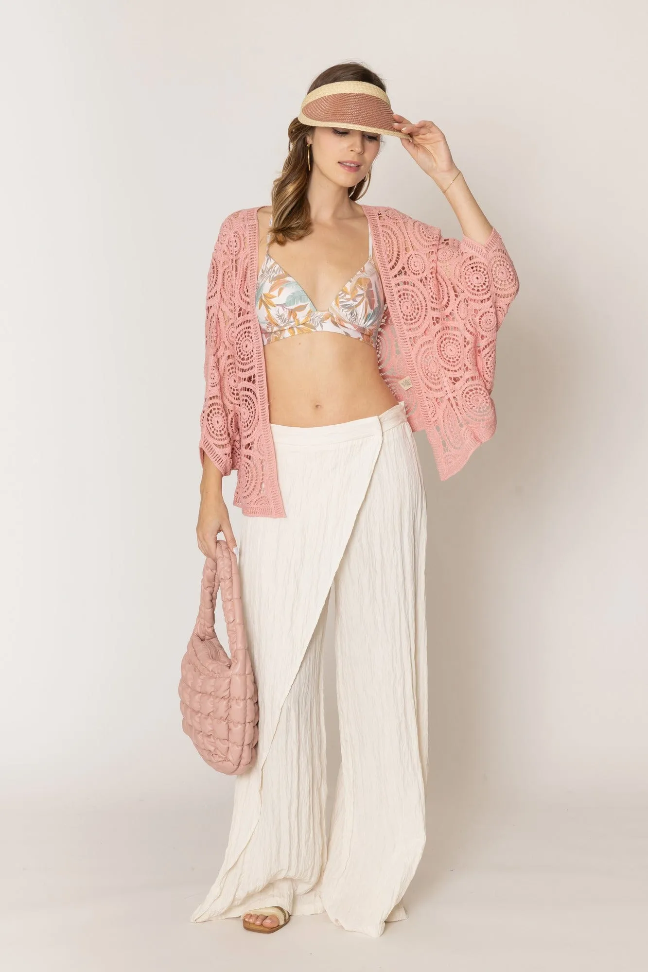 ZLC410054 Nia Geometric Circle Pattern Crochet Cropped Cardigan/Kimono